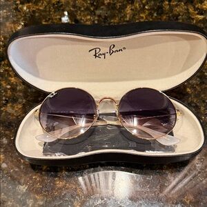 Ray-Ban Women's Round Gold Frame Sunglasses with Purple Gradient Lenses